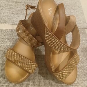 Rhinestone Embellished Sandals Heels Wedges By Refresh Edith style Size 8
